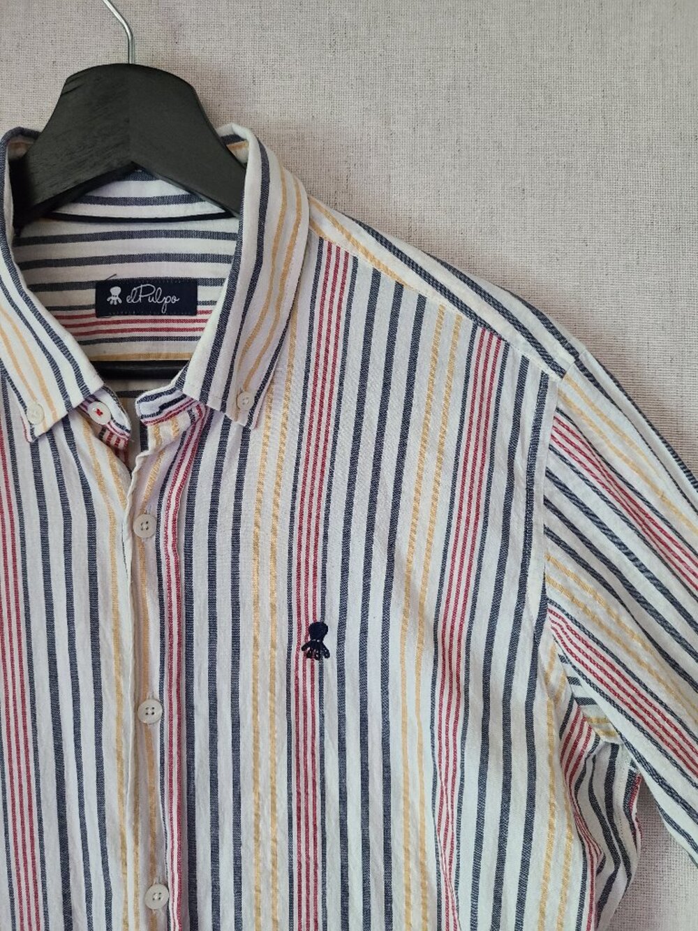 Men's El Pulpo Organic Cotton Shirt M Portugal Striped Long Sleeves Button Down